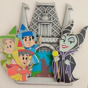 2024 Disney Parks Build A Pin 3 Pin Set Maleficent & Fairies & Castle Base New - Picture 1 of 2