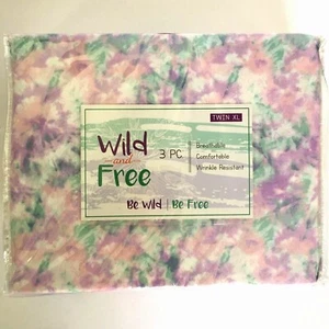 WILD AND FREE Twin Extra Long XL Sheet Set Tie Dye Dorm College Student NEW - Picture 1 of 8