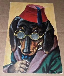 1909 Dachshund Postcard Dressed Dog Artist Signed Thiele Germany Postmarked - Picture 1 of 2