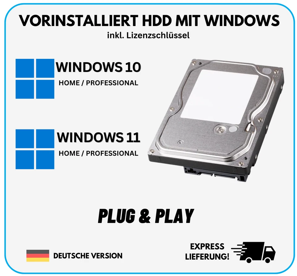 3,5 ZOLL HDD Festplatte mit vorinstallierten Windows 10 Windows 11 PC COMPUTER - Bild 1 von 1