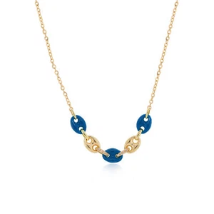 18K Yellow Gold Enamel & Natural Diamond Necklace - Picture 1 of 14