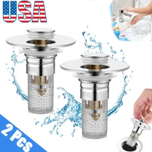 2 PCS Bathroom Sink Stopper Pop-Up Design Hair Catcher Pop Up Sink Drain Filter - Picture 1 of 14