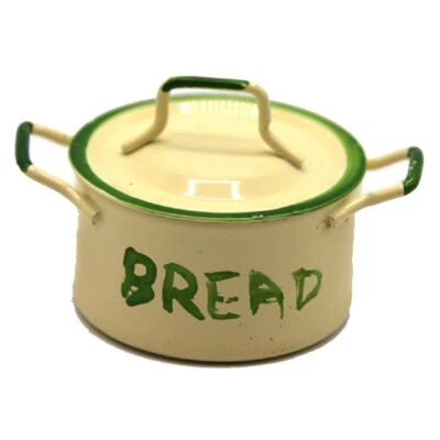 Bambole Casa Crema & Verde Pane Cestino Metallo Scatola Miniatura 1:12 Cucina - Immagine 1 di 4