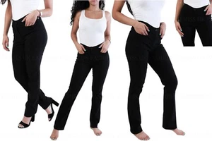 Damen Mädchen Frauen gerade Stretch schwarz Kick Flare Hose Büro Schule Arbeit - Bild 1 von 6