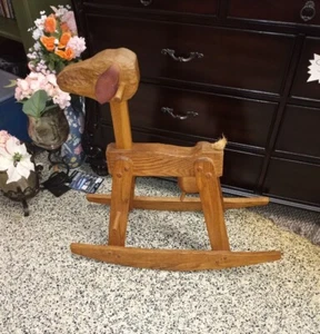 1950S FOLKART MID CENT. HAND CARVED WOODEN GOAT/SHEEP ROCKING HORSE SIGNED B.R. - Picture 1 of 11