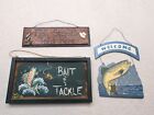 Fishing Cabin Rustic Plaque Signs Fisherman Wall Hanging Decor 3  Pieces Fishy