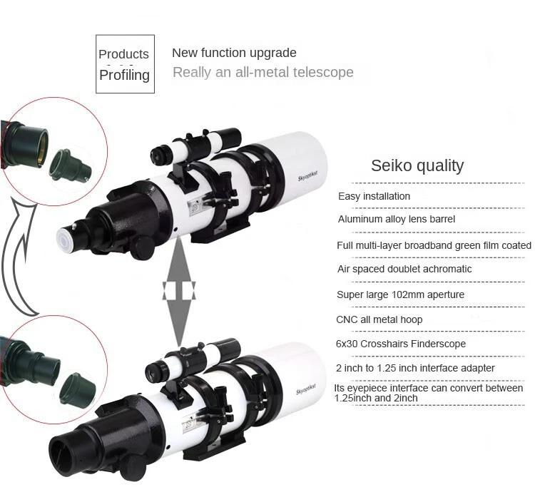 102 mm/600 mm Refractor telescope OTA Beginner view moon Saturn 2"to1.25"adapter - Image 1 of 4