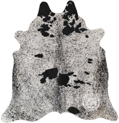 Alfombra de cuero de vaca real sal y pimienta tricolor estampada - talla 6 X 7-8' Foto 1 de 4