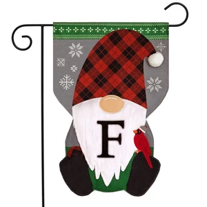 Briarwood Lane Winter Gnome Burlap Monogram Letter F Garden Flag - Picture 1 of 6