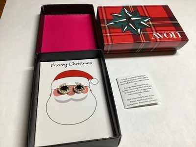 Aretes Avon en caja de regalo de tarjeta de Papá Noel negros/pendientes de pedrería envío gratuito Foto 1 de 4