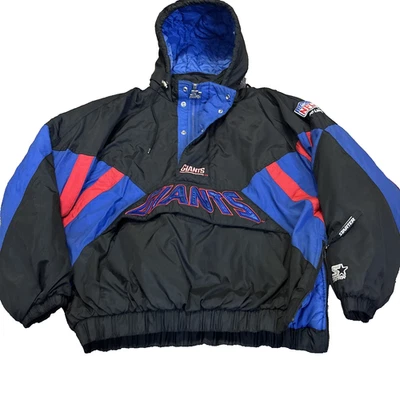 Starter Men's New York Giants Jacket Size XL Anorack Hooded Pockets NFL Black - Image 1 of 4