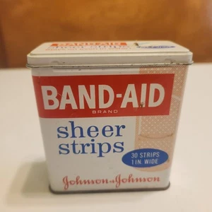 Vtg Band-Aid Tin Metal Hinged Box Johnson & Johnson 30 Sheer Strips Empty Tin - Picture 1 of 7
