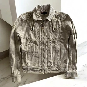 Diesel Custom Design Linen Blend Trucker Jacket Light Khaki Size L - Picture 1 of 13