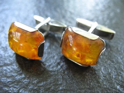 Manschettenknöpfe Silber 835 Fischland Schmuck Vintage mit Bernstein - Bild 1 von 4