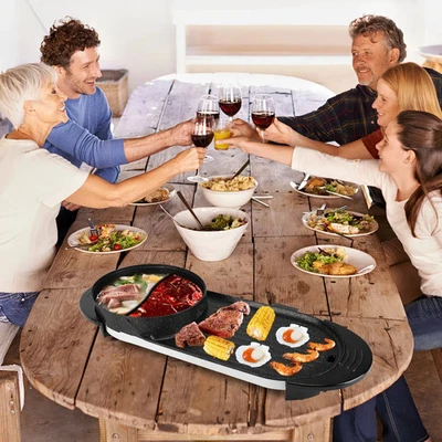 2 in 1 Electric Hot Pot with BBQ Grill Cooker 2200W Smokeless Non-Stick Korean B - Image 1 of 4