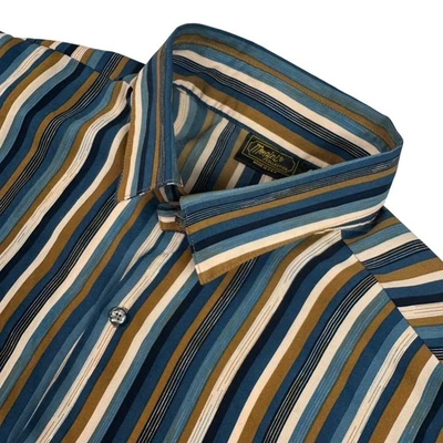 VTG Monzini Men's Polyester Abstract Disco Button Shirt Multicolor Stripe • 4X - Image 1 of 4