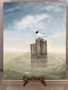 Vintage handbemalter Ufervogel Möwe Vogel Brett ungerahmt Maritim Ozean - Bild 1 von 7