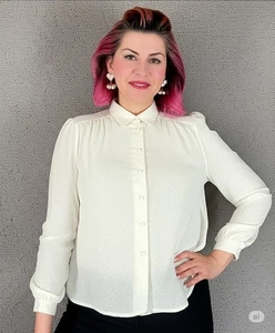 Vintage Jon André White Blouse Size 8 Long Sleeve Button Up Sparkle Dots - Picture 1 of 7