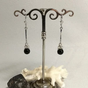 Jugendstil Onyx Schmuck Perle Ohrringe Vintage Retro Silber 925/- rhodiniert - Bild 1 von 7