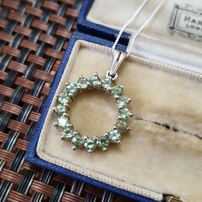 925 Sterling Silver Necklace, Natural Green Peridot Pendant, Circle Of Life  - Image 1 of 4