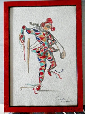 peinture aquarelle de Missiaja Gianfranco Arlequin certificat autenticité - Photo 1/4