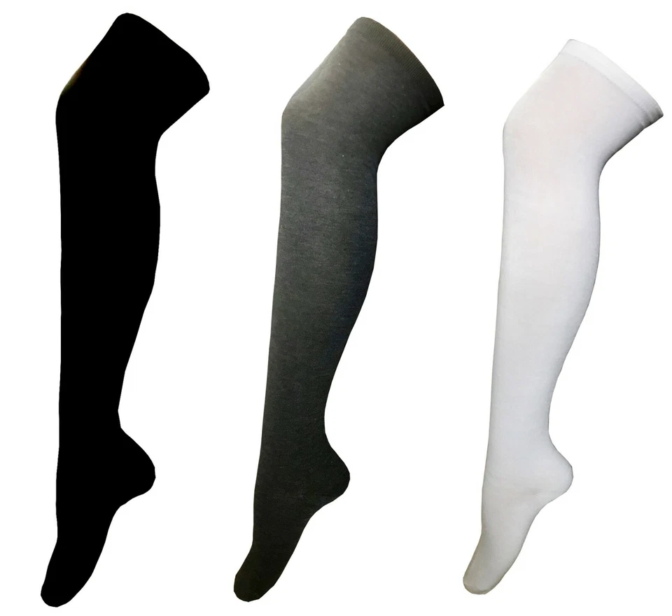 3 Pairs Women Solid Color Over The Knee Thigh Highs Socks Stockings - Image 1 of 1