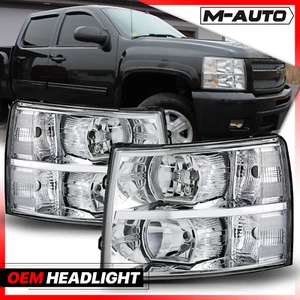 Fits 2007-2014 Chevrolet Silverado 1500 2500HD 3500 Headlight Pair Chrome Clear - Picture 1 of 7