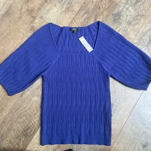 J Crew | Neu mit Etikett marineblau gerippt quadratischer Ausschnitt Ballon halbarm Medium - Bild 1 von 16