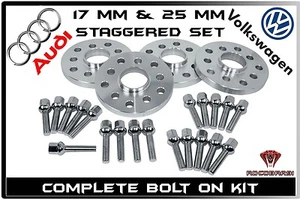17 MM & 25 MM STAGGERED AUDI & VOLKSWAGEN 57.1 HUB CENTRIC WHEEL SPACERS SET - Picture 1 of 6