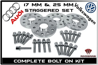 JUEGO DE ESPACIADORES DE RUEDA CENTRADOS EN BUJE 57.1 AUDI Y VOLKSWAGEN ESCALONADOS 17 MM Y 25 MM Foto 1 de 4