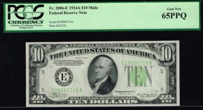 $10 1934A Richmond Mule FRN. GEM MULE NOTE.CGS 65 PPQ - Image 1 of 2