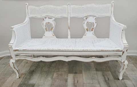 Early 1900's RARE Country French Provincial Cane Accent and Rush Loveseat Settee Cover