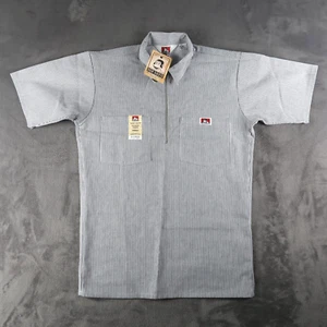 Ben Davis Shirt Short Sleeve 1/4 Zip Size S Small Hickory Stripe Twill USA Made - Picture 1 of 11
