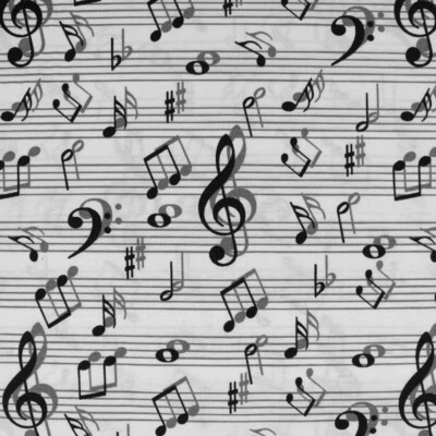Dekostoff Musiknoten weiß Canvas Dekoration Vorhänge Kissen Taschen (Preis=0,5m) - Bild 1 von 4