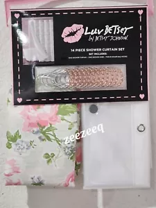 14 Stck. Betsy Johnson Shabby Chic rosa Rosen Blumenmuster Duschvorhang Haken Futter - Bild 1 von 6