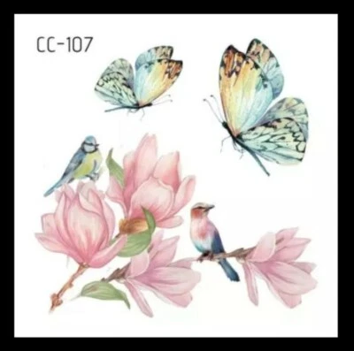 ROSIE'S TATTOO BOUTIQUE BLUE TIT & BLOSSOM Temporary Tattoo Adult Body Art 6x6 Butterflies Birds UK 🌸🦋