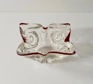 Hand Blown Art Glass Bowl Candy Dish Clear Red - Picture 1 of 11