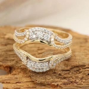 2 CT Round Cut Real Moissanite Women's Enhancer Wrap Ring 14K Yellow Gold Finish - Picture 1 of 5