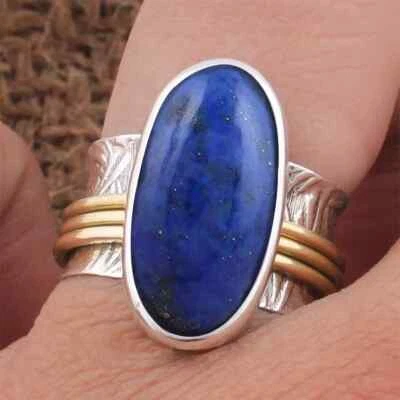 Lapis Lazuli Gemstone Ring Stackable Ring 925 Sterling Silver Women's Ring Gift - Image 1 of 4