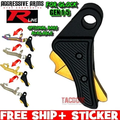 AGGRESSIVE ARMS GOLD BLACK TRIGGER ALUMINUM GL0CK 17 19 23 26 43x GEN 1 2 3 4 5