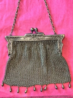 Cartera Victoriana Bolso Malla Plata Alemana - Marco Floral Ornamentado Foto 1 de 4