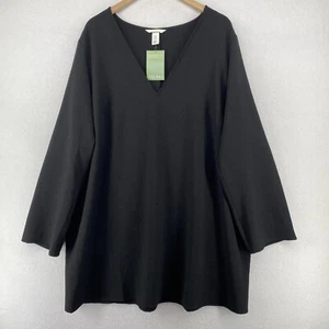 H&M Dress 2XL Recycled Polyester Shift Tunic Mini V-Neck Long Sleeve Black NEW - Picture 1 of 10