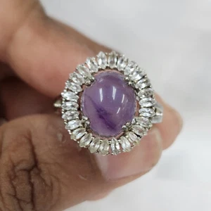 HSN Sterling Silver 925 Purple Cabochon & CZ Solitaire Ring - Picture 1 of 10