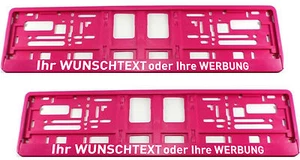 Juego de 2 soportes de matrícula ROSA con TEXTO DESEADO publicidad soporte de matrícula - Imagen 1 de 3