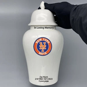 Ceramic Large Urn for New York Mets Baseball Theme, Custom Text - Picture 1 of 5