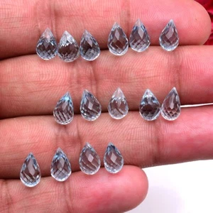 15 Pcs Natural White Topaz 8.63mm-9.28mm Untreated Briolette Loose Gemstones Lot - Picture 1 of 5