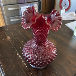 Vintage Ruby Red-hobnail Vase, Fenton - Picture 1 of 5