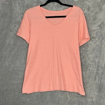 Camisa Top Grande Ediciones Básicas Rosa Sólida Manga Corta Cuello en V Algodón Tejido Para Mujer Foto 1 de 4