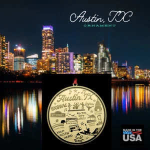Austin TX Adorno Latón Único Ciudad Hecho en EE. UU. Personalizar con Año - Imagen 1 de 12