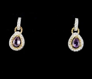 Vintage Gold Silver Amethyst Drop Dangle Teardrop Shaped Post Back Earrings .75" - Picture 1 of 4